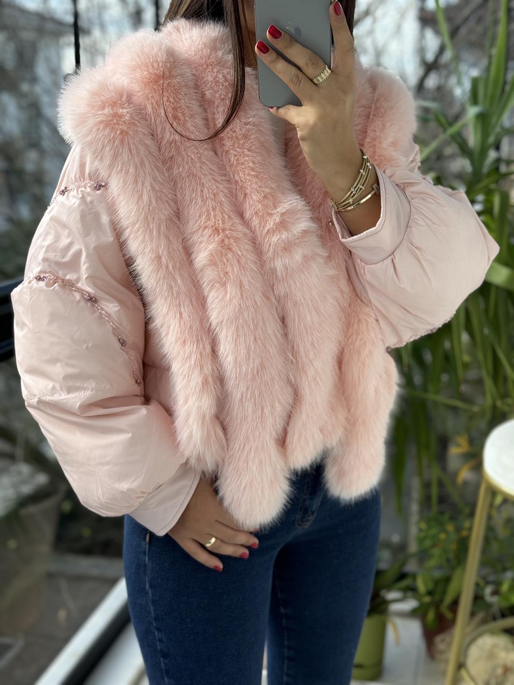 İthal Kısa Tüylü Mont Pembe