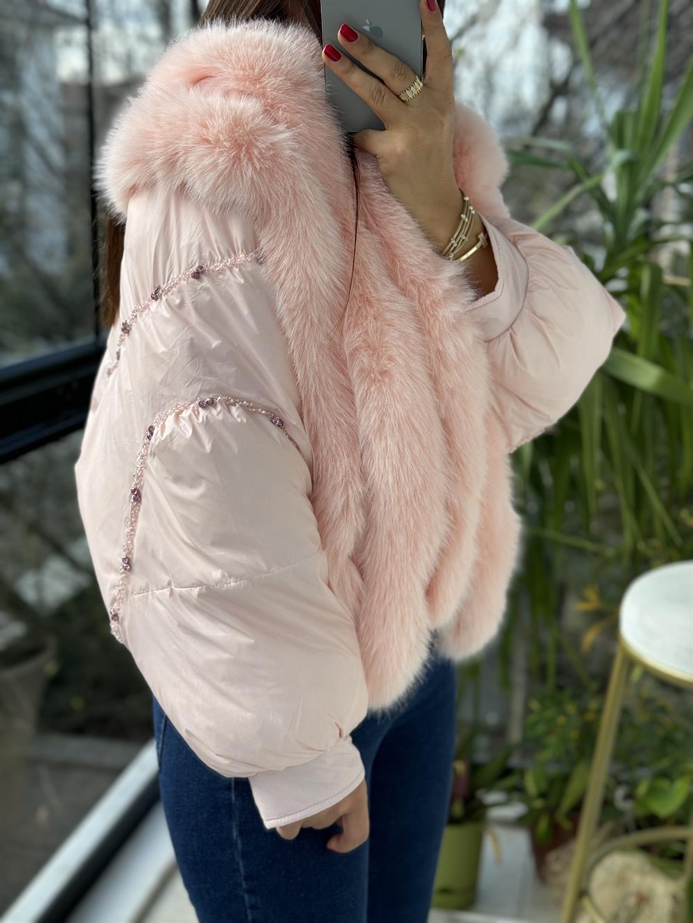 İthal Kısa Tüylü Mont Pembe