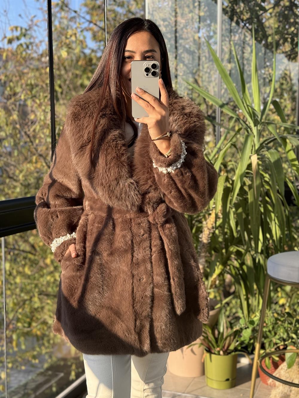 İthal Kolu İncili Kürk Kahve