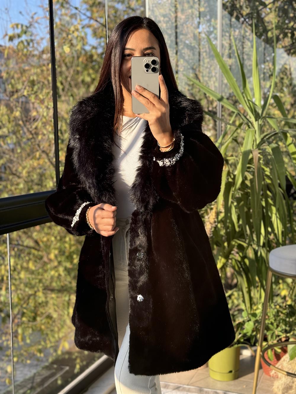 İthal Kolu İncili Kürk Siyah