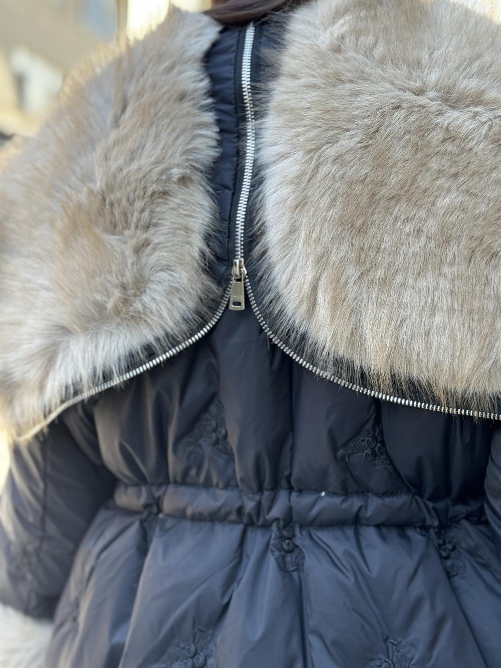 İthal Kürk Detaylı Mont Siyah