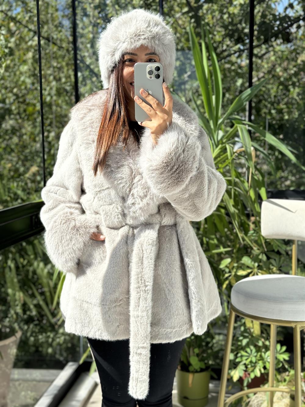 İthal Kuşaklı Kürk Gri