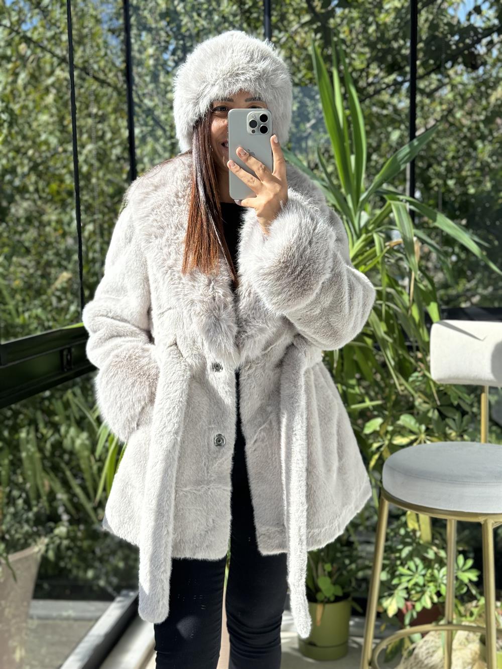 İthal Kuşaklı Kürk Gri