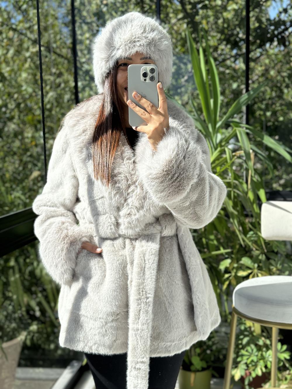 İthal Kuşaklı Kürk Gri