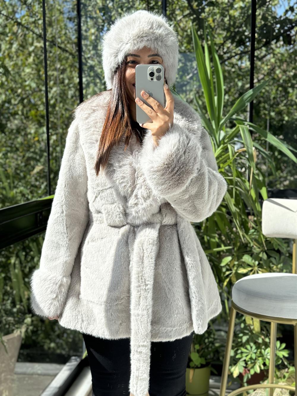 İthal Kuşaklı Kürk Gri