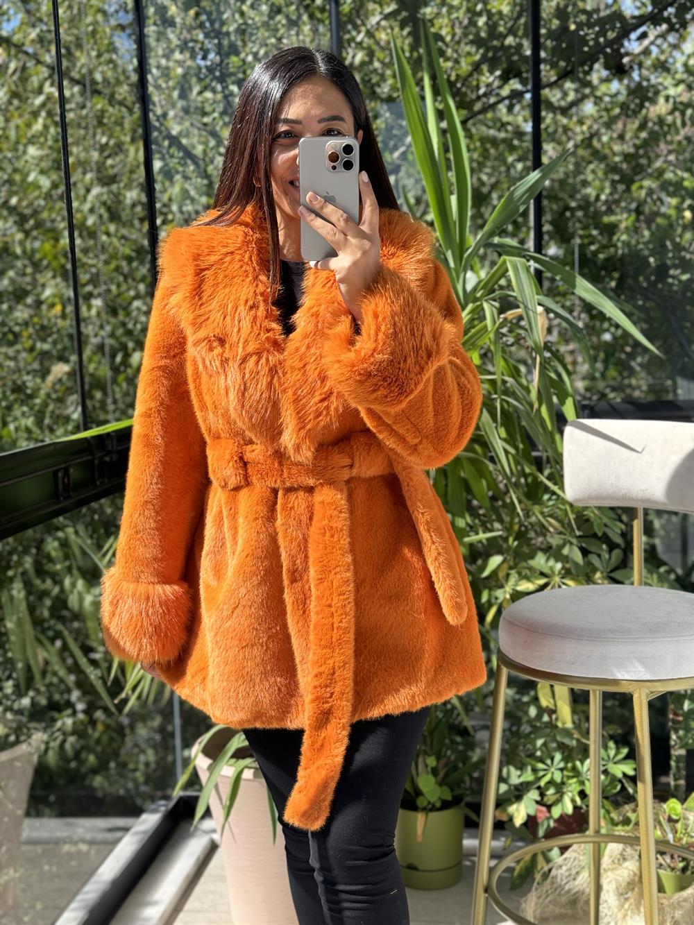 İthal Kuşaklı Kürk Turuncu