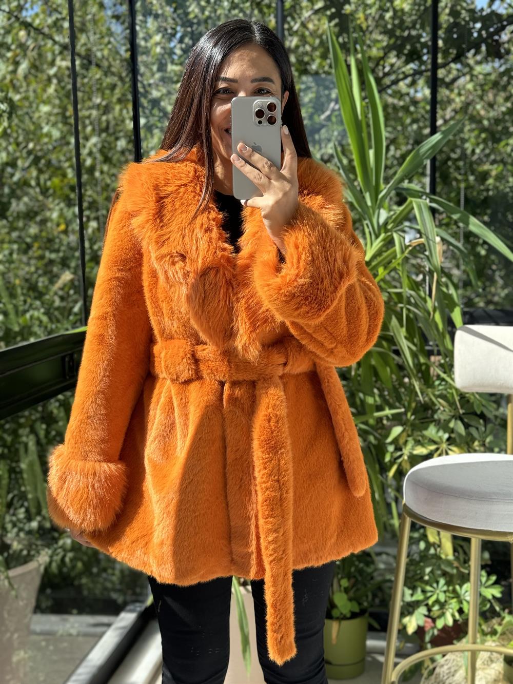 İthal Kuşaklı Kürk Turuncu