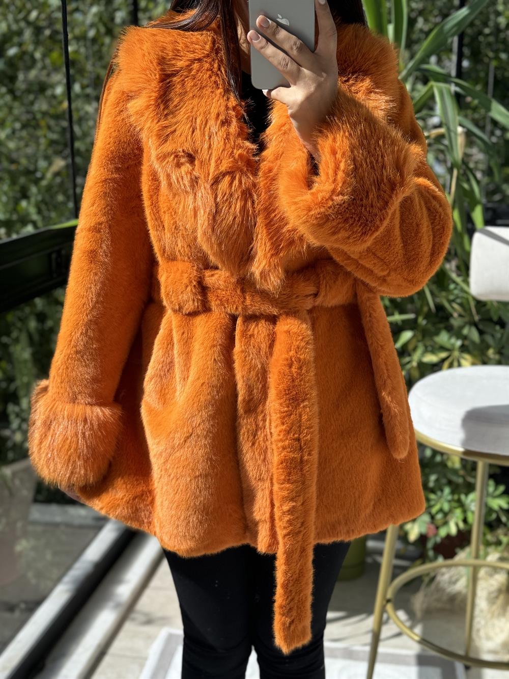 İthal Kuşaklı Kürk Turuncu