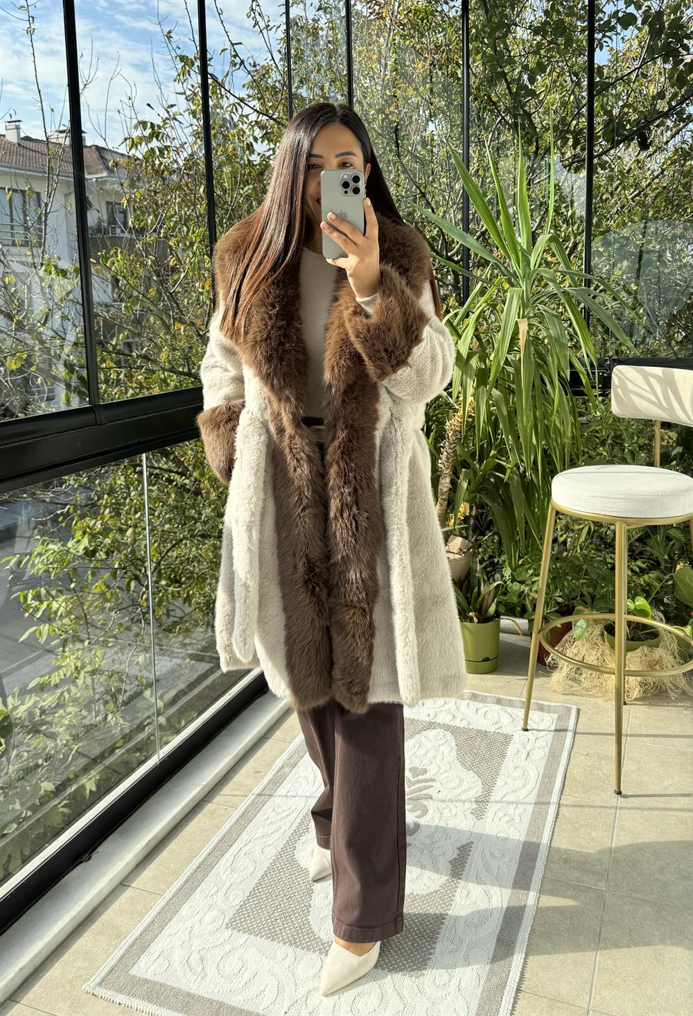 İthal Kuşaklı Palto Bej