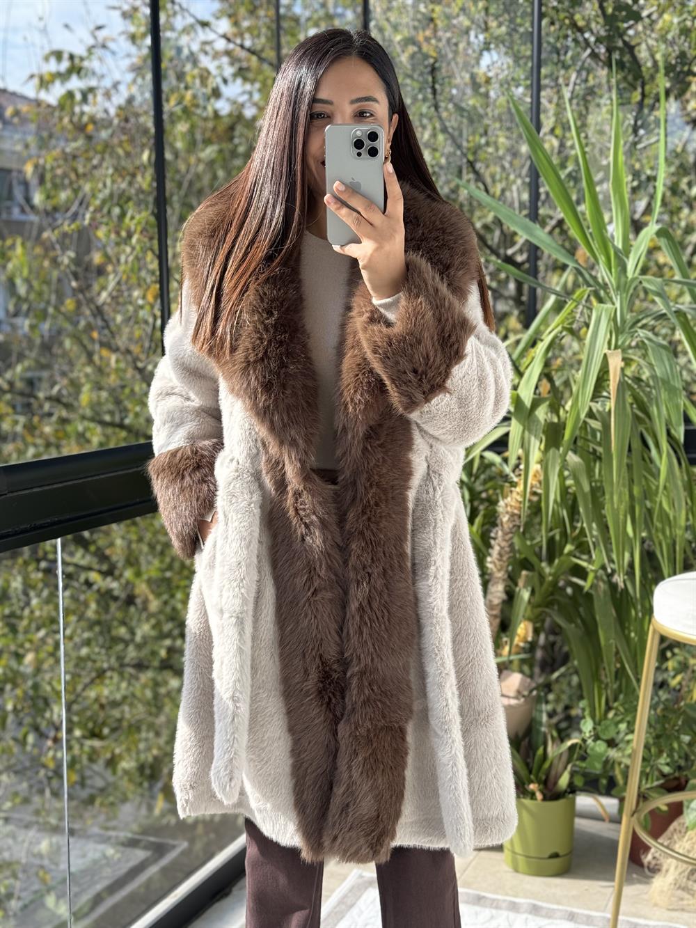 İthal Kuşaklı Palto Bej