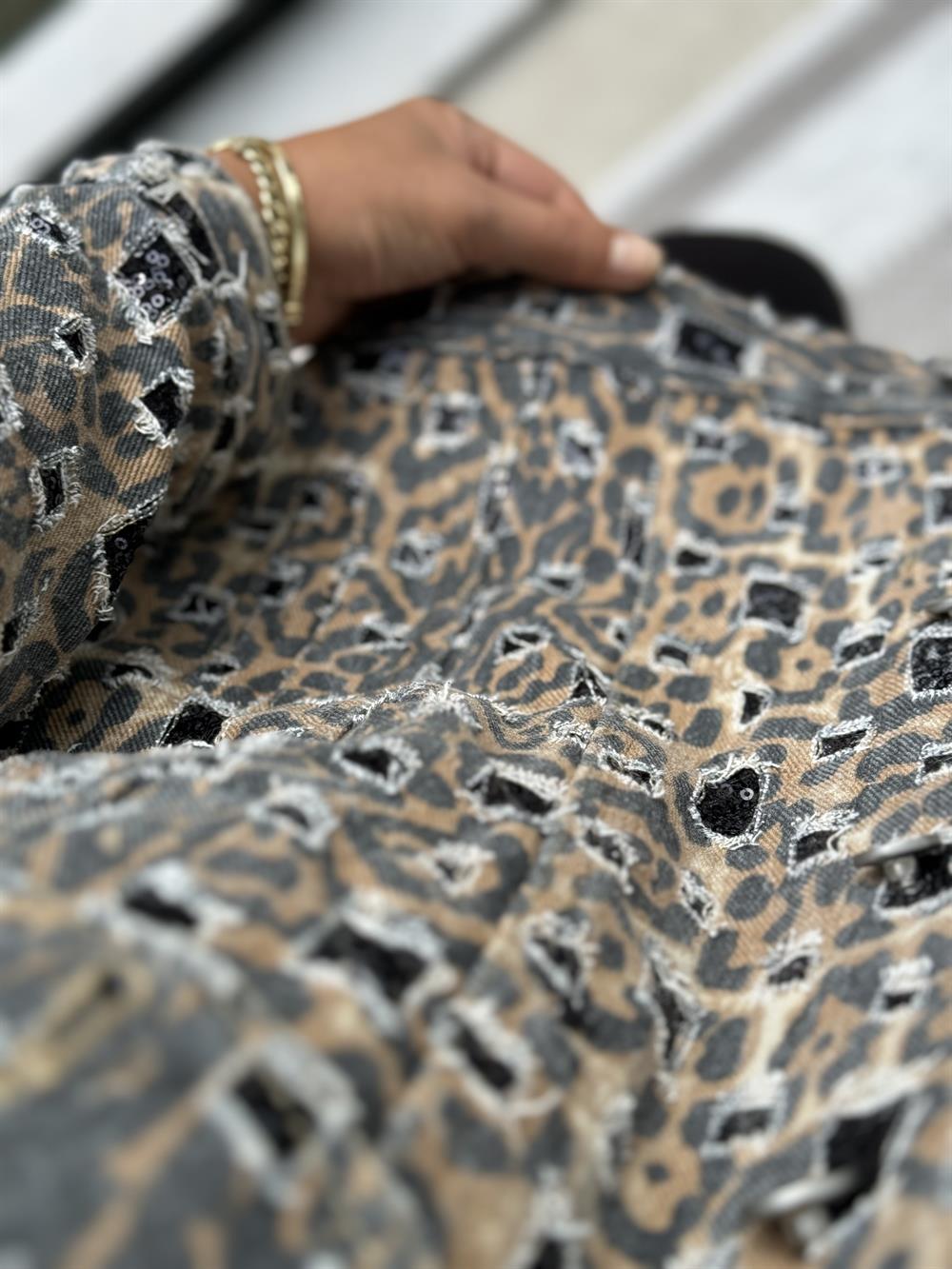 İthal Leopar Kot Ceket Camel