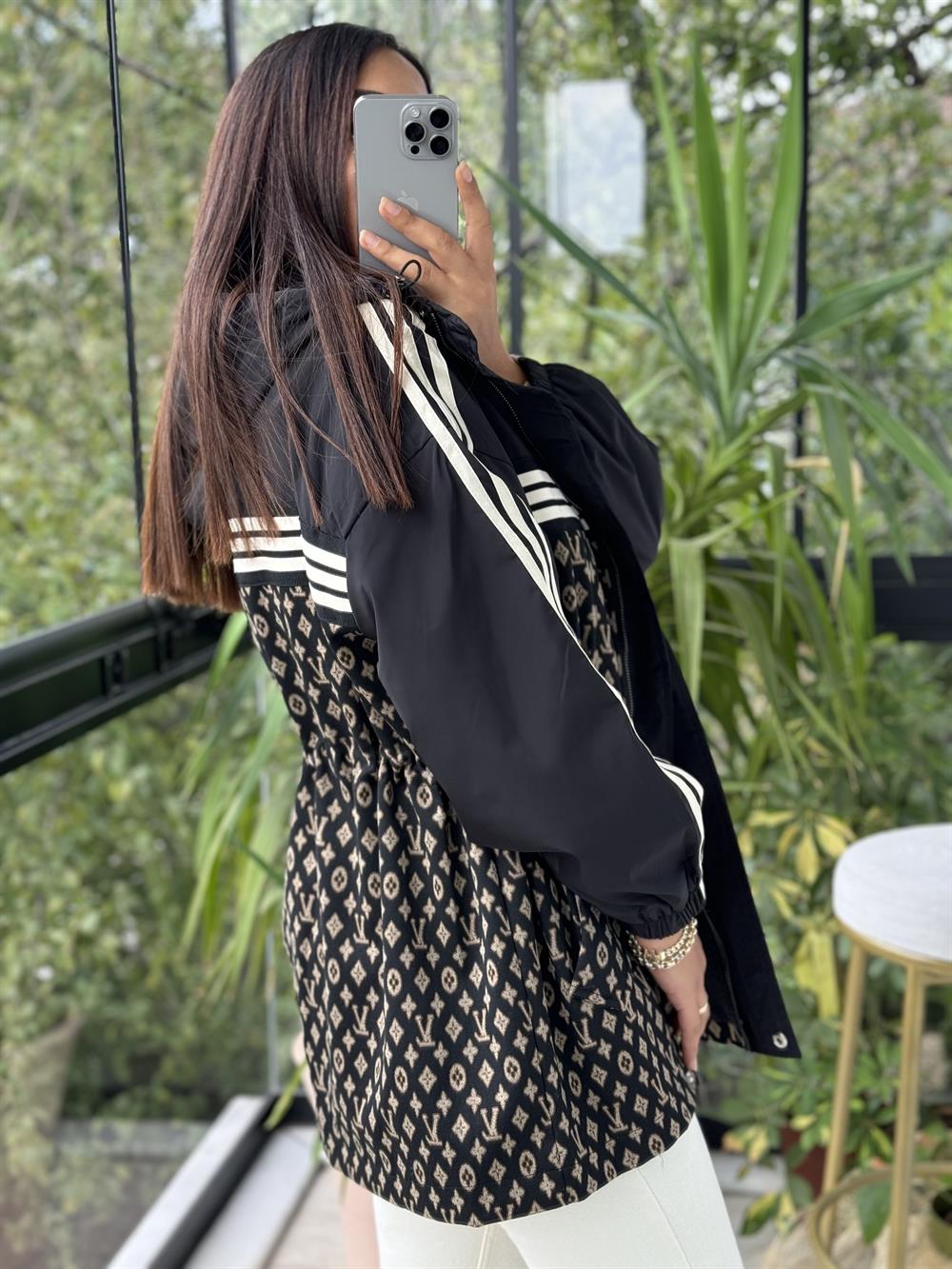 İthal LV Şeritli Yağmurluk Siyah