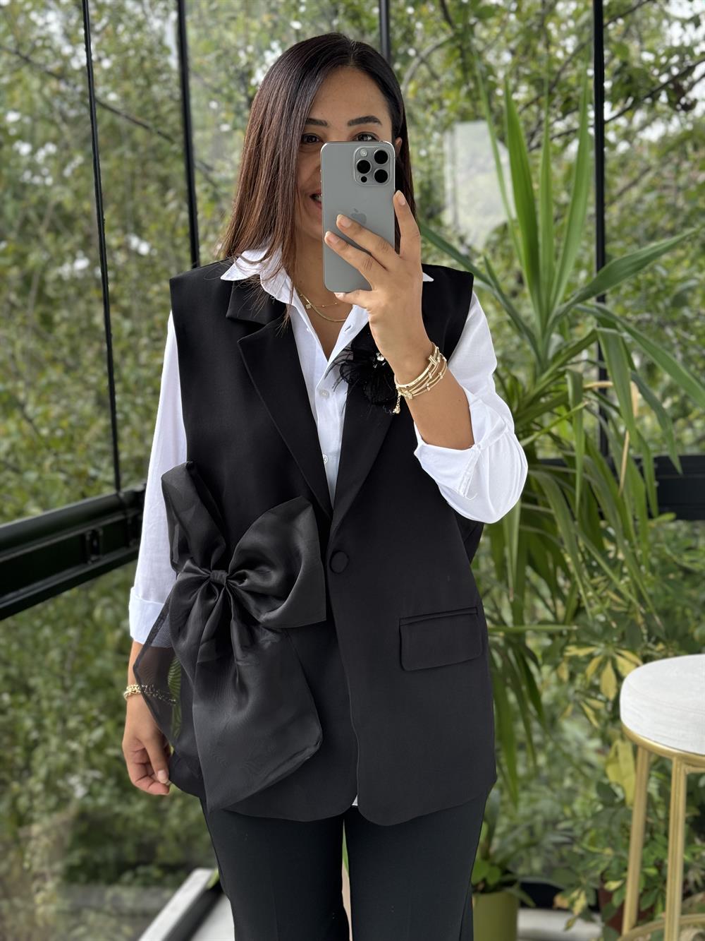 İthal Tasarım Yelek Fiyonklu