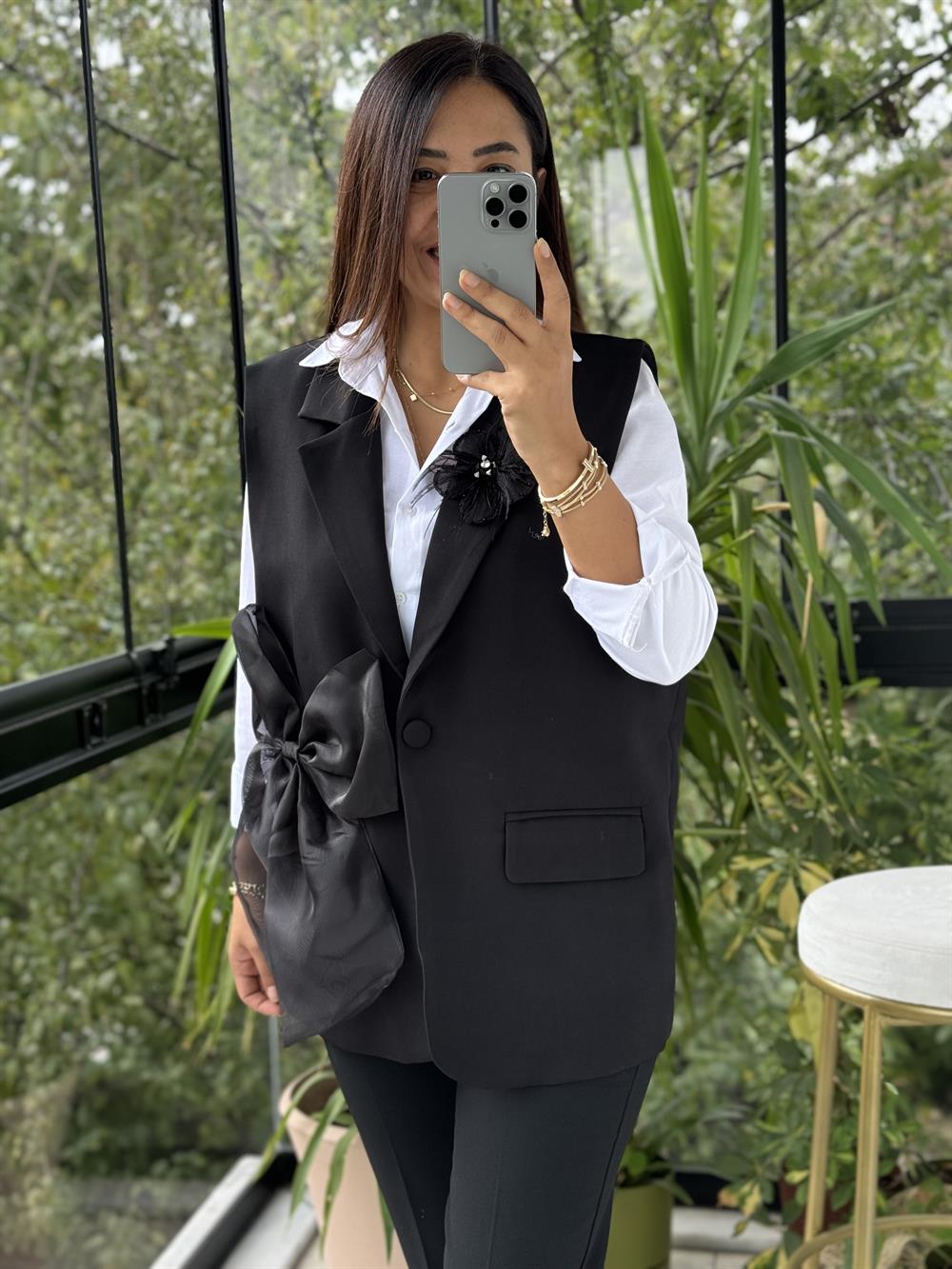 İthal Tasarım Yelek Fiyonklu