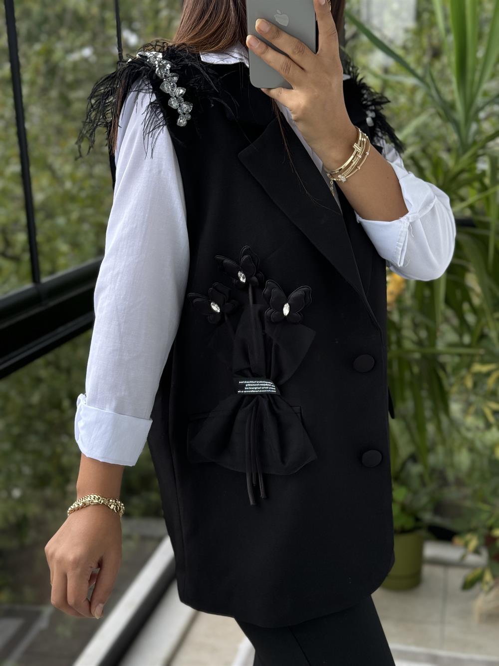 İthal Tasarım Yelek Omuz Taşlı