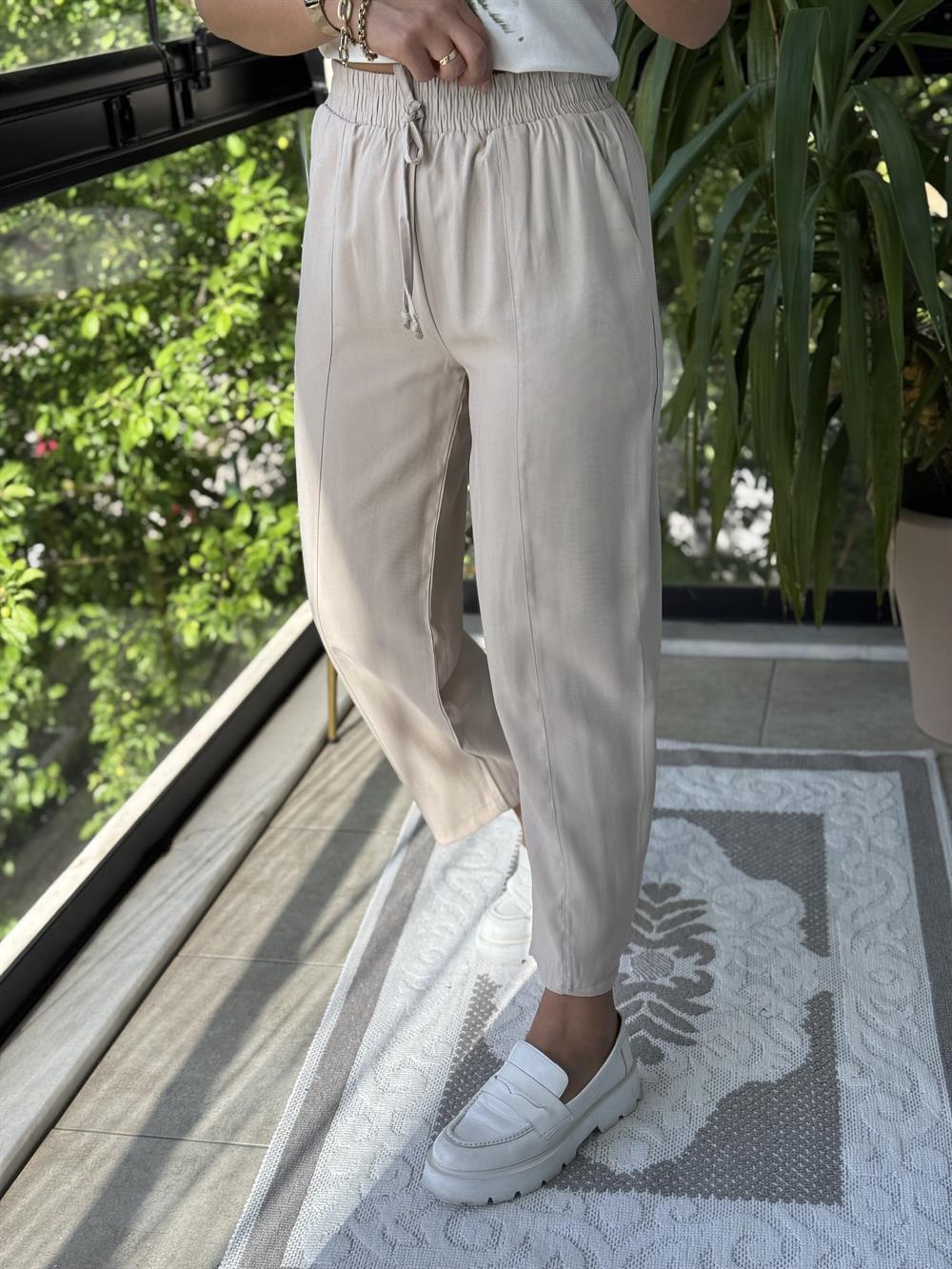 İthal Tensel Kumaş Pantolon Bej