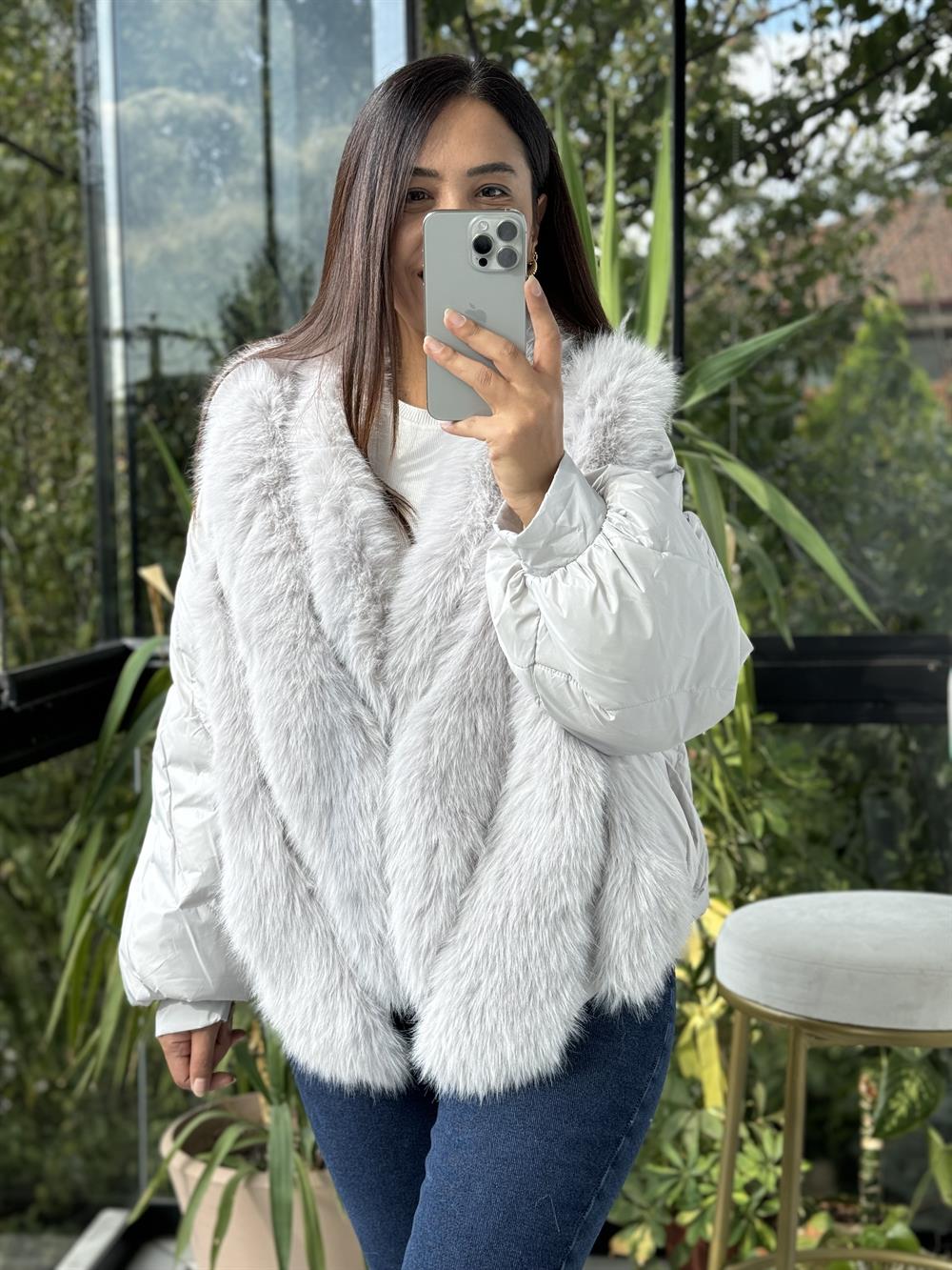 İthal Tüylü Mont Gri