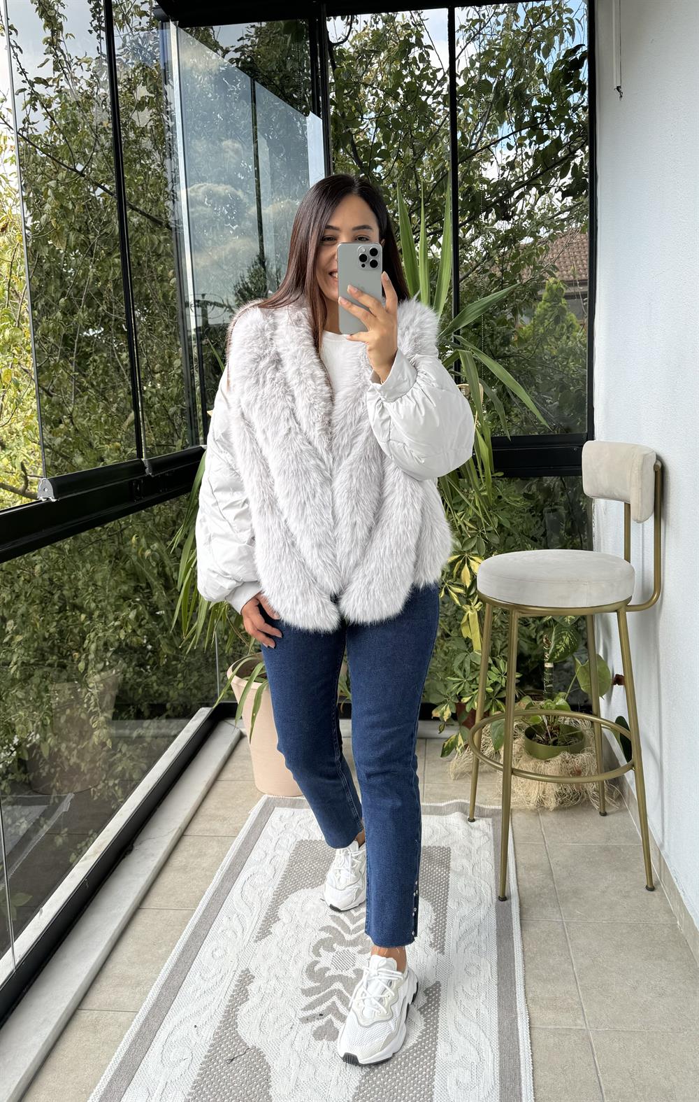 İthal Tüylü Mont Gri