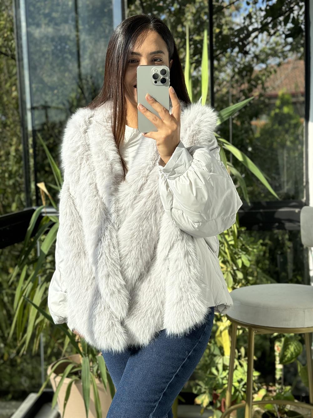 İthal Tüylü Mont Gri