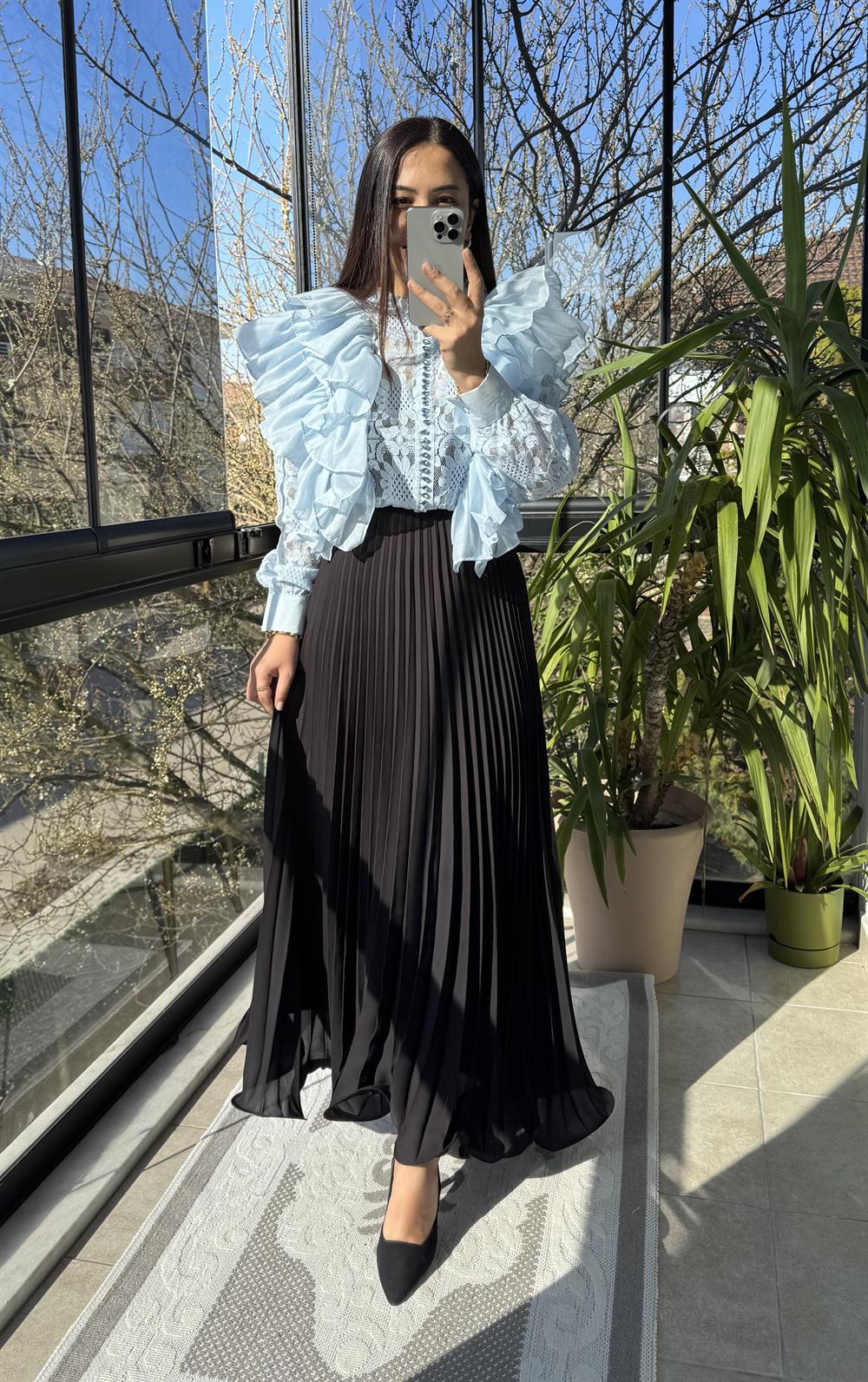 İthal Yanları Fırfırlı Bluz Bebe Mavi