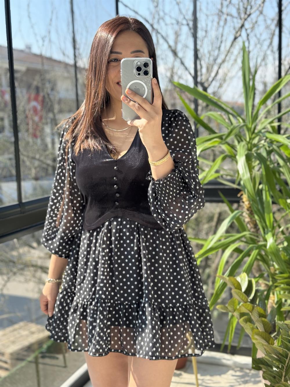 Kadife Detaylı Elbise Siyah