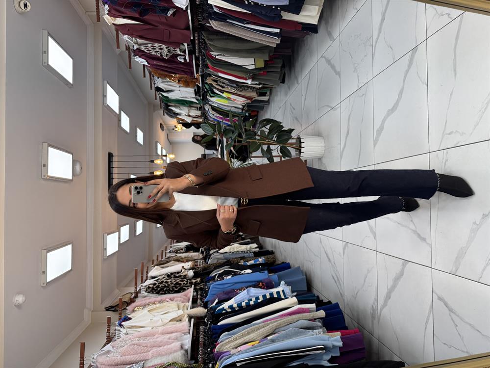 Yün Efekt Kumaş Blazer Ceket Kahve 