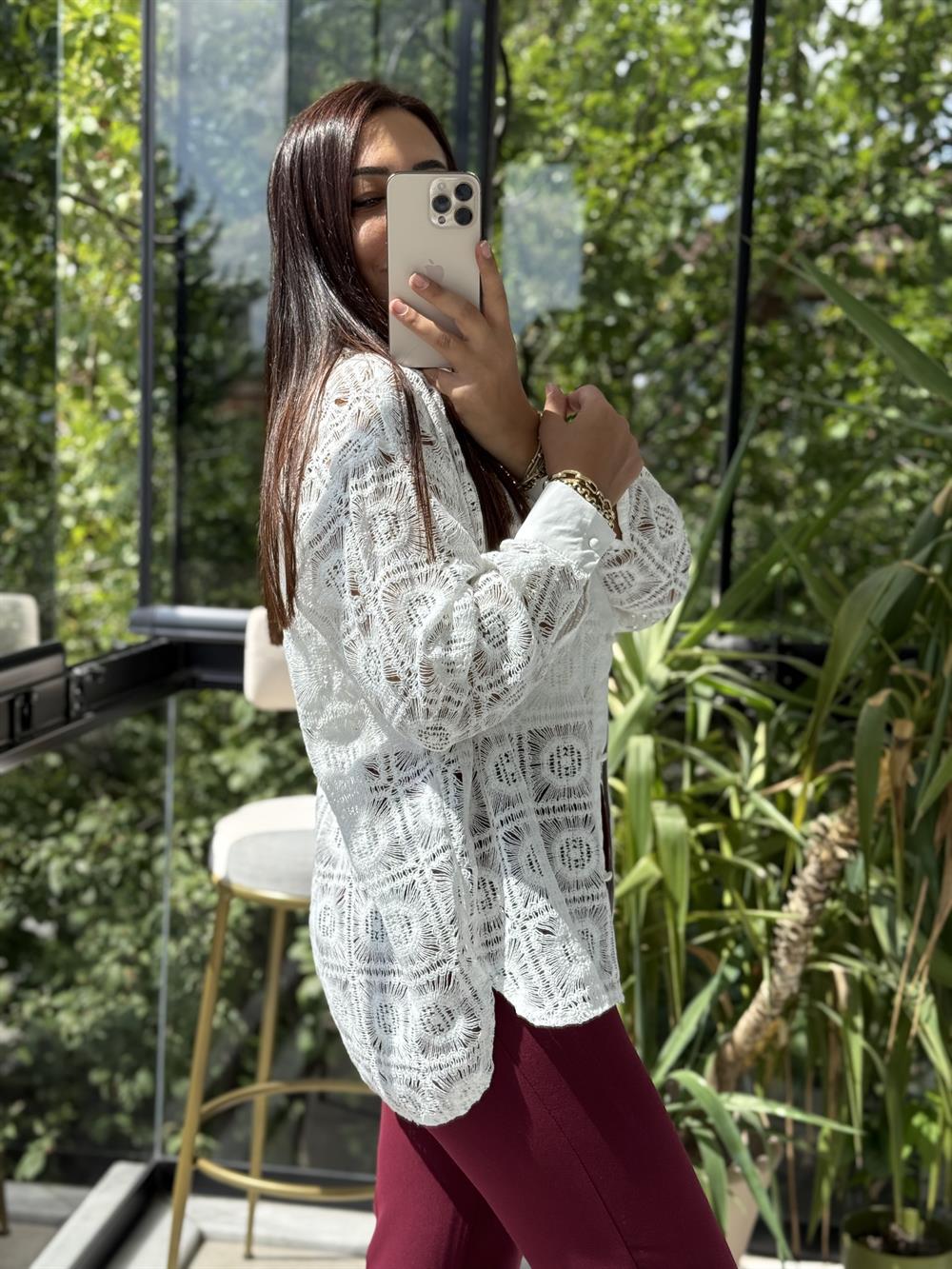 Kare Dantelli Gömlek Beyaz