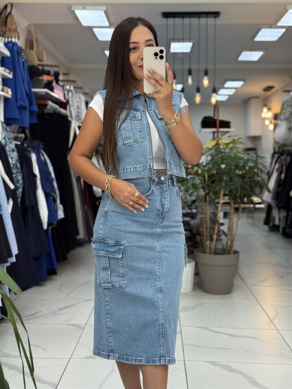 Kargo Cepli Kot Etek Mavi