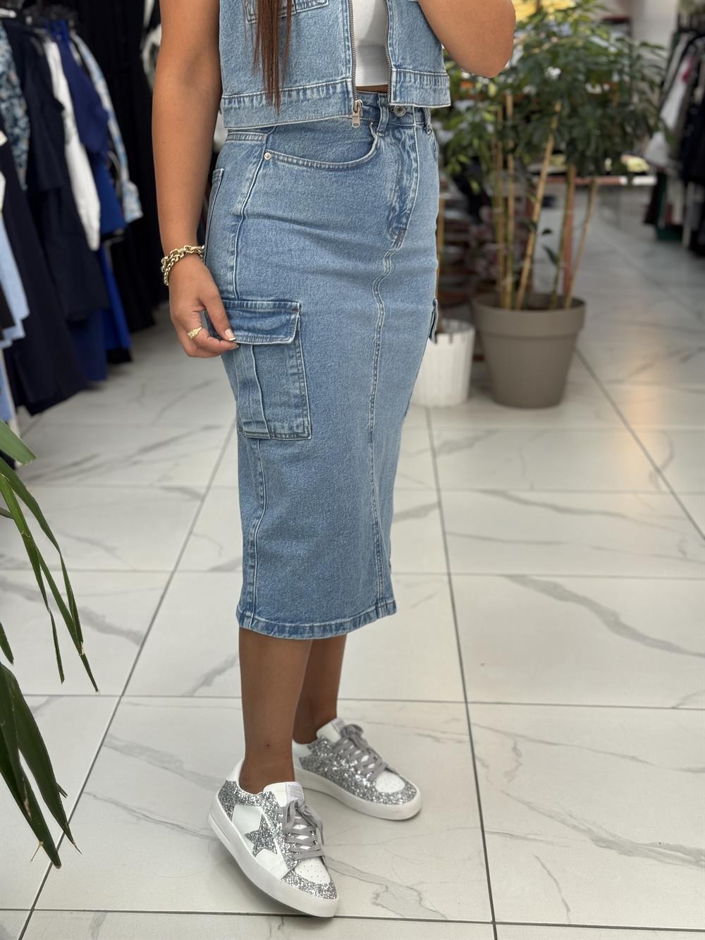 Kargo Cepli Kot Etek Mavi