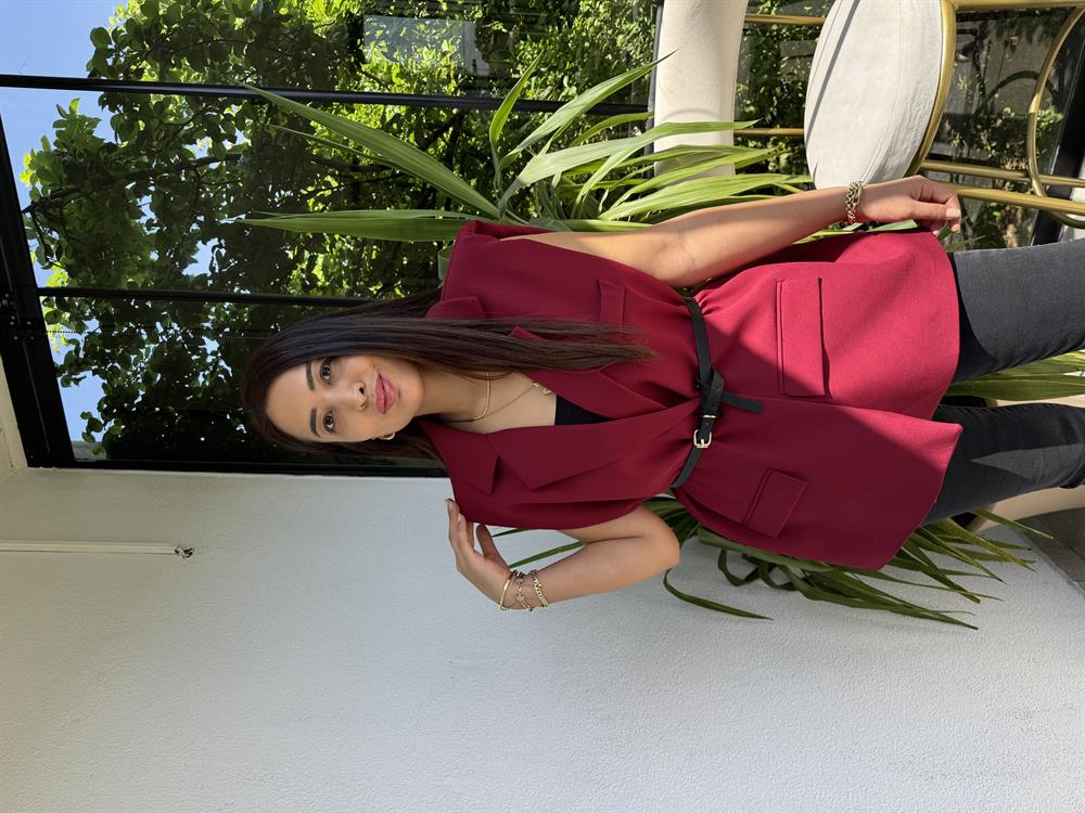 Kemerli Zra Model Yelek Bordo