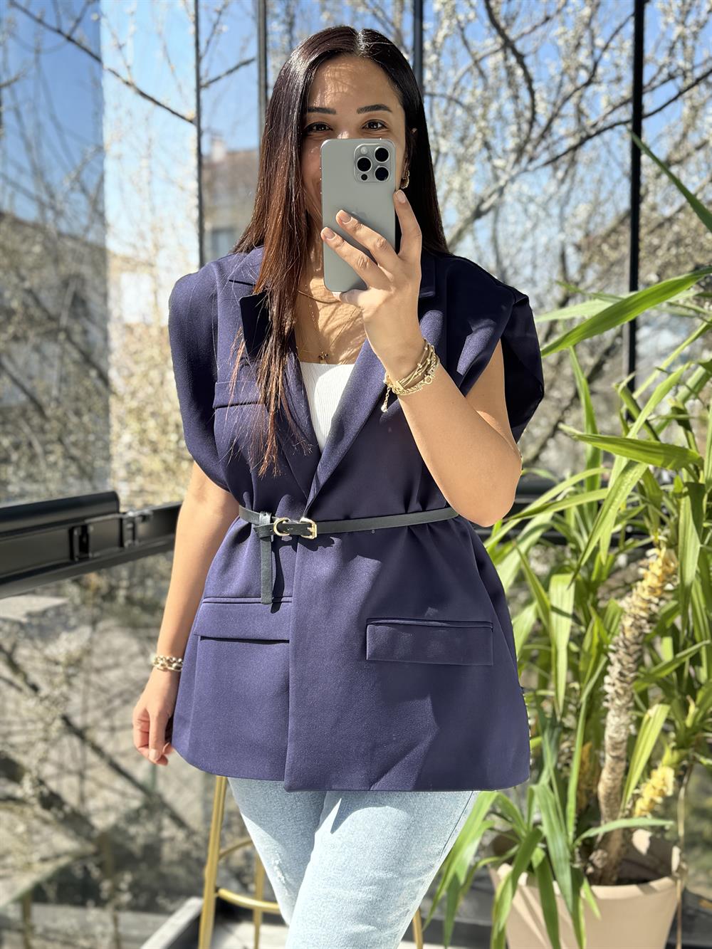 Kemerli Zra Model Yelek Lacivert