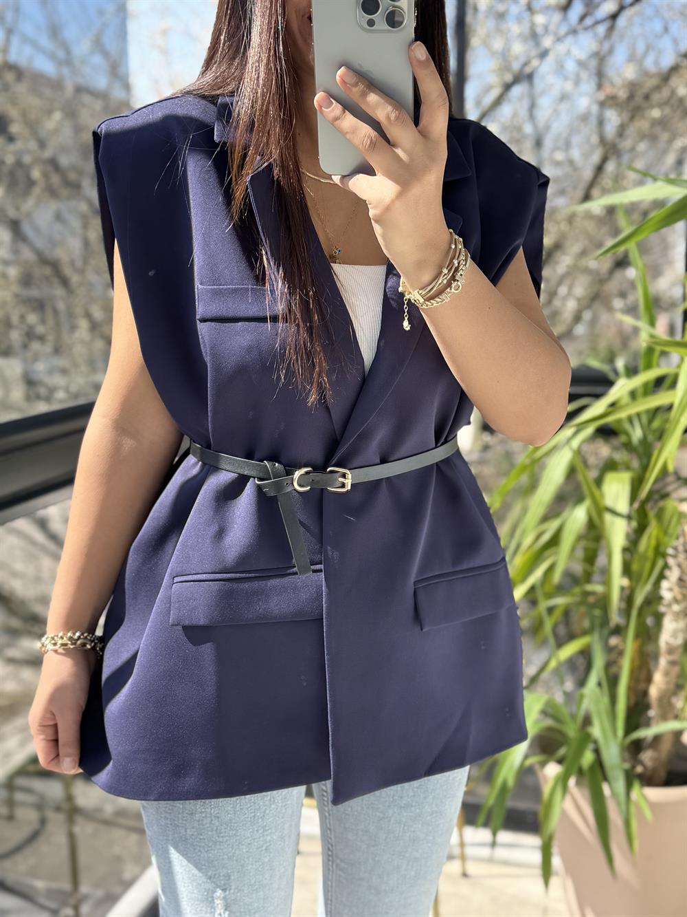 Kemerli Zra Model Yelek Lacivert