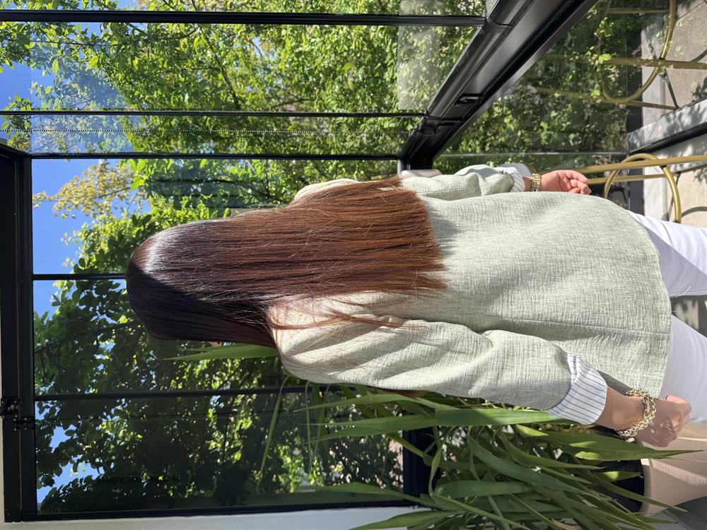 Keten İç Astarı Çizgili Blazer Ceket Haki Yeşili