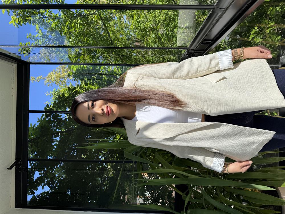 Keten İç Astarı Çizgili Blazer Ceket Taş