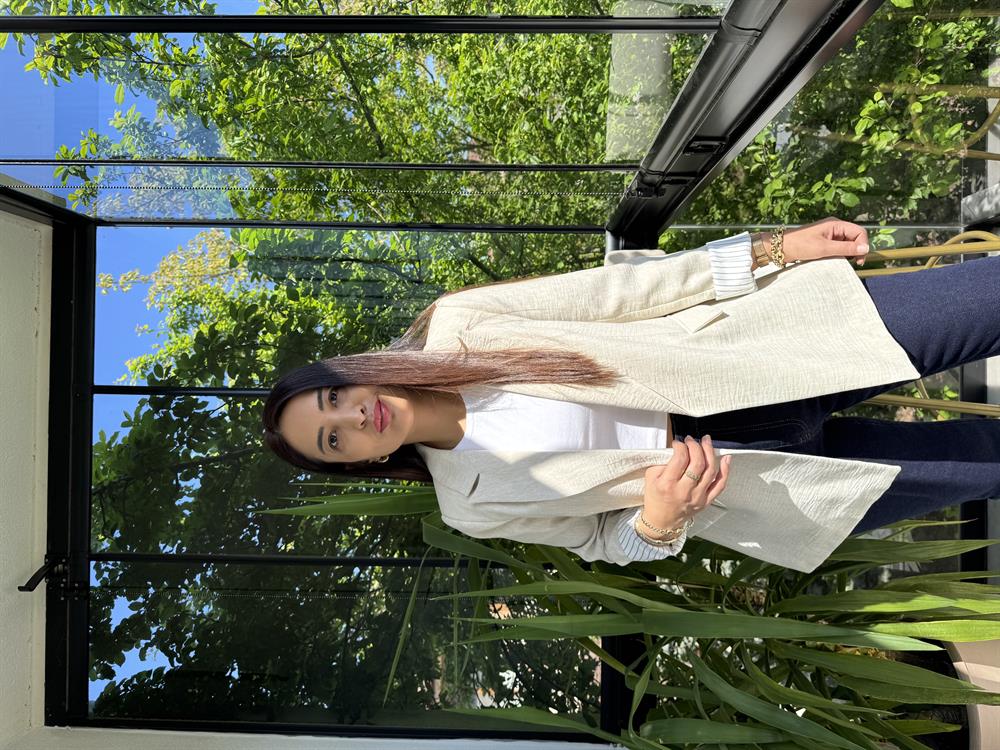 Keten İç Astarı Çizgili Blazer Ceket Taş