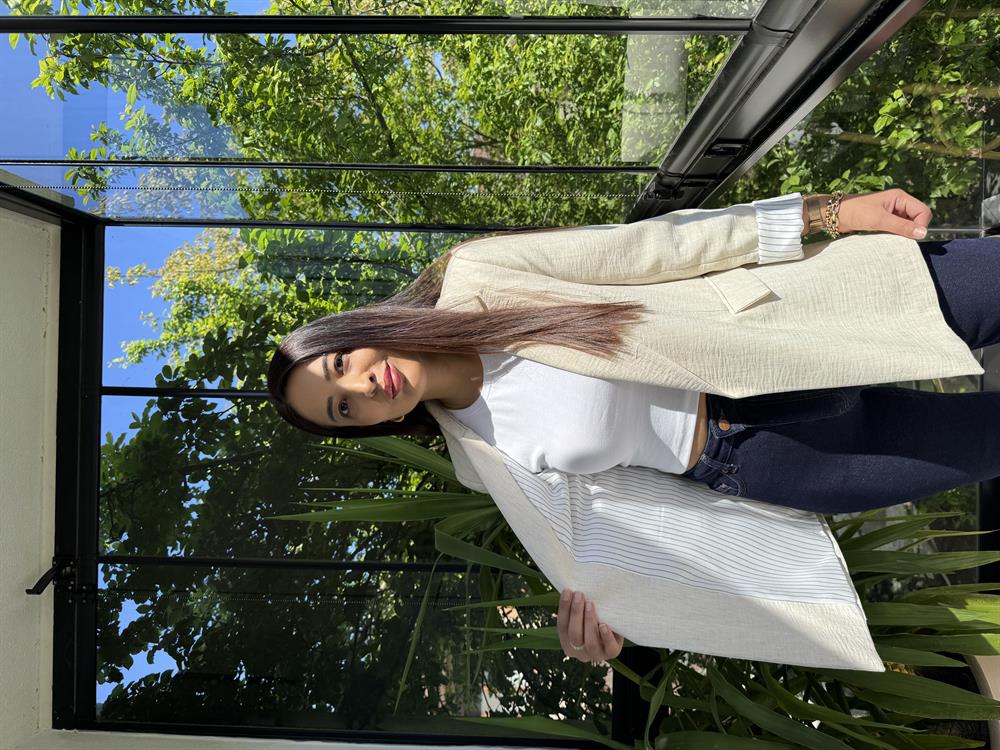 Keten İç Astarı Çizgili Blazer Ceket Taş