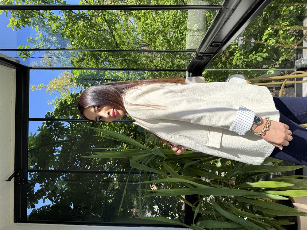 Keten İç Astarı Çizgili Blazer Ceket Taş