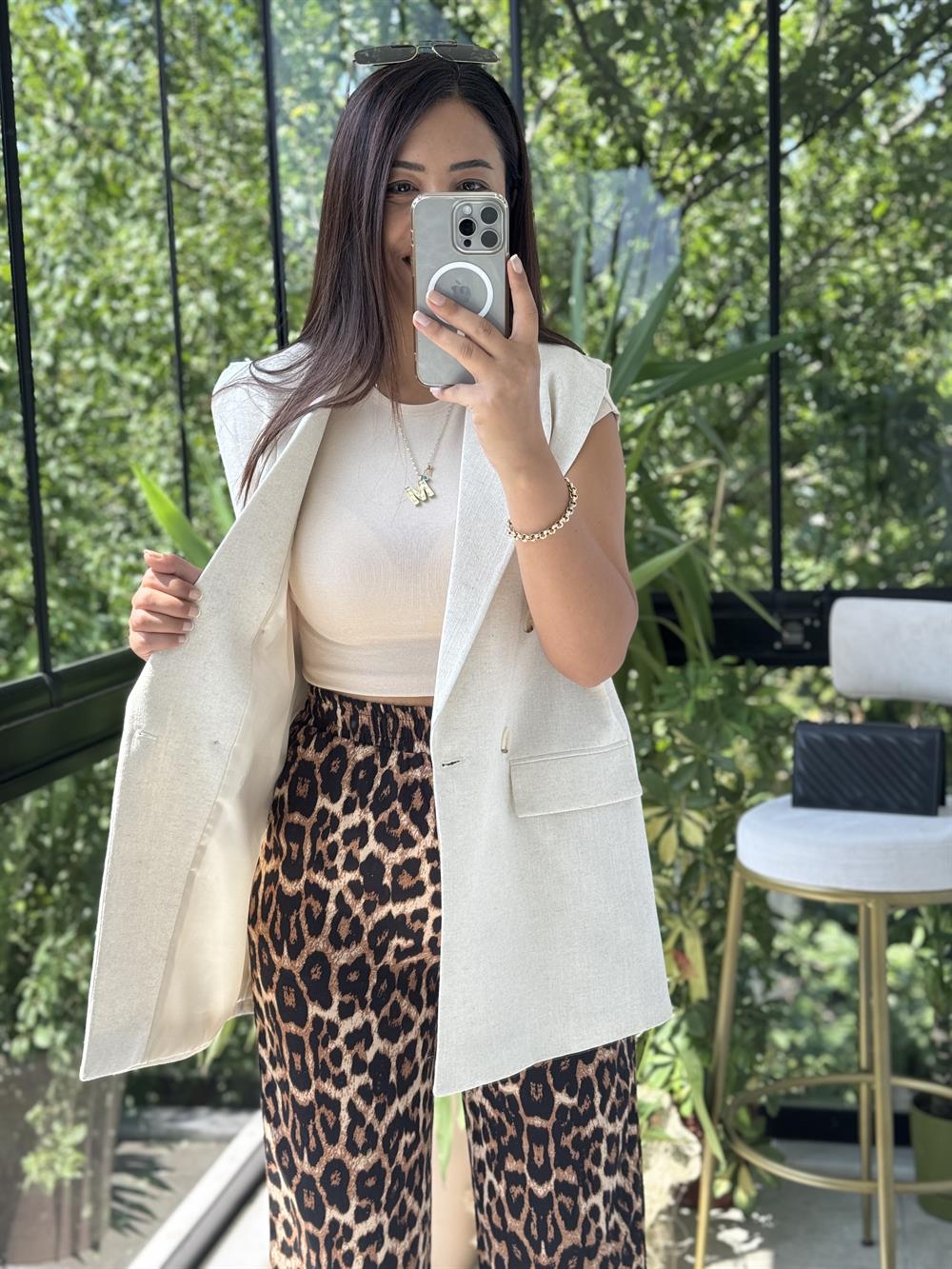 Keten Uzun Yelek Taş