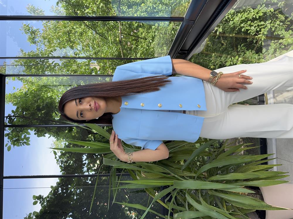 Kısa Kol Blazer Ceket Bebe Mavi