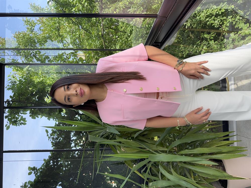 Kısa Kol Blazer Ceket Pembe