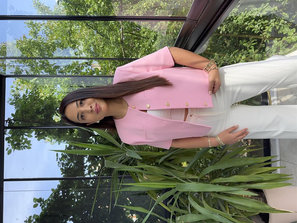 Kısa Kol Blazer Ceket Pembe