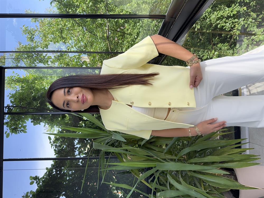 Kısa Kol Blazer Ceket Sarı