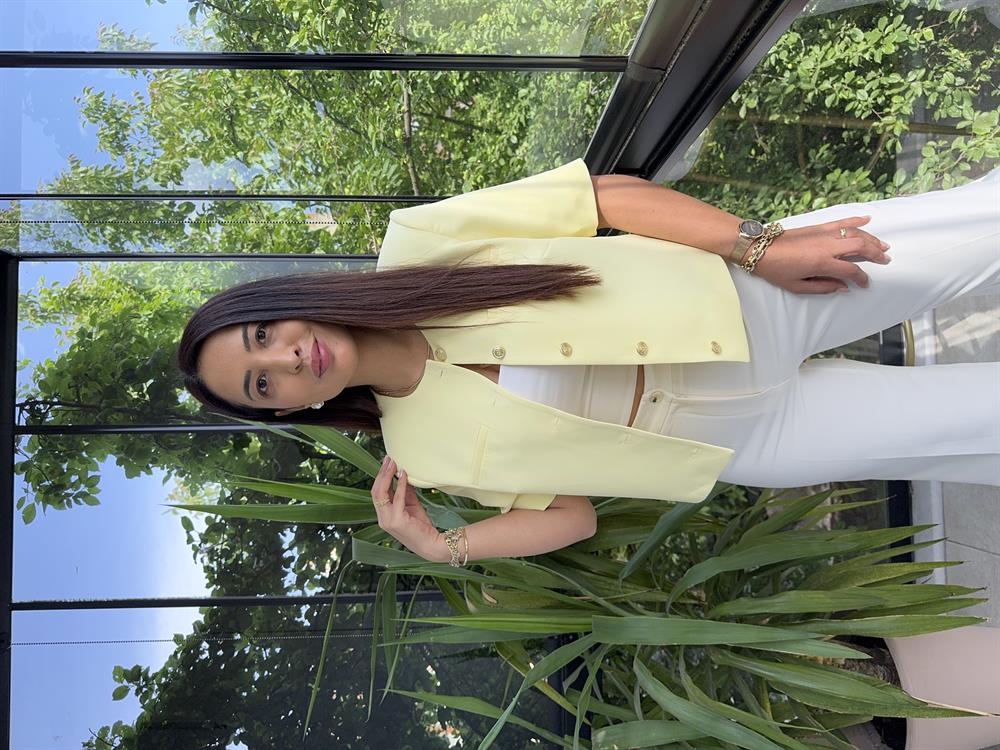 Kısa Kol Blazer Ceket Sarı
