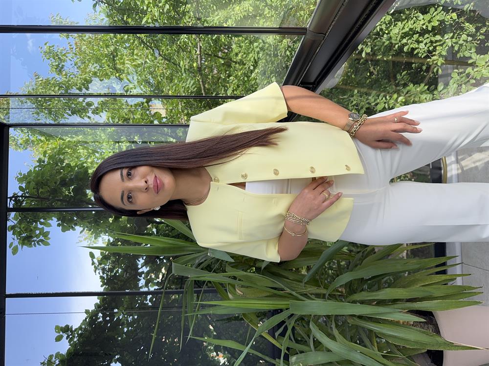 Kısa Kol Blazer Ceket Sarı