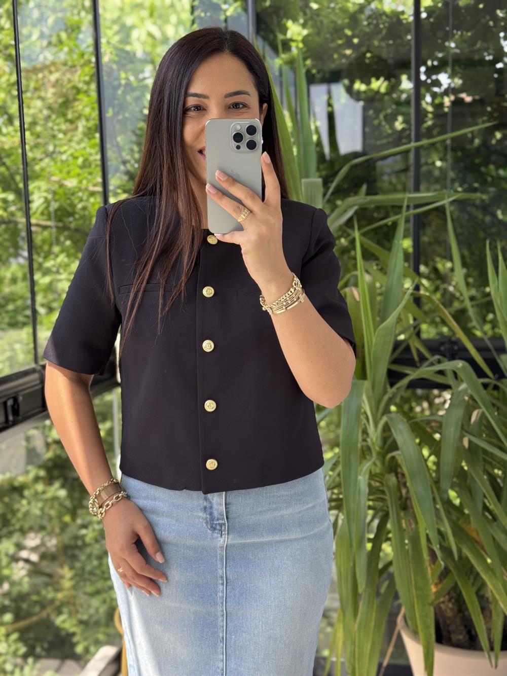 Kısa Kol Blazer Ceket Siyah