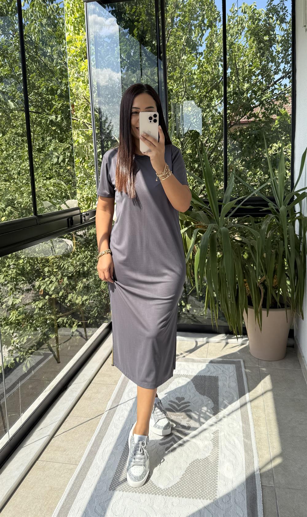 Kısa Kol Oysh Elbise Antrasit