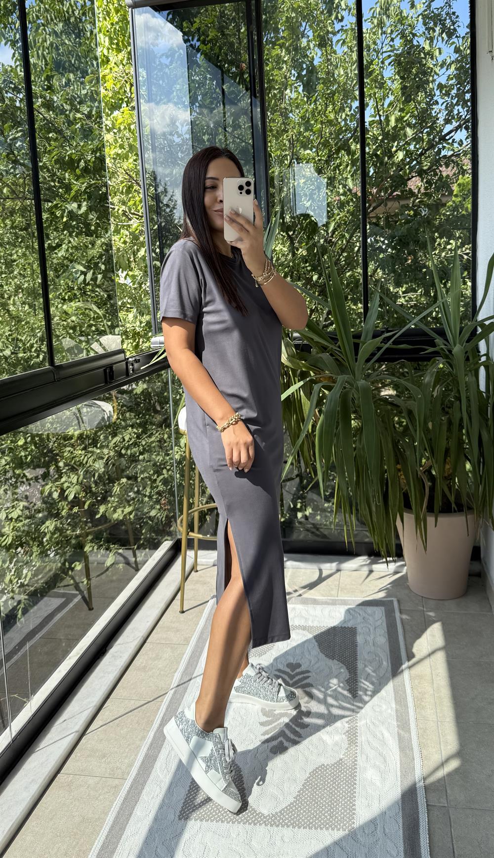 Kısa Kol Oysh Elbise Antrasit