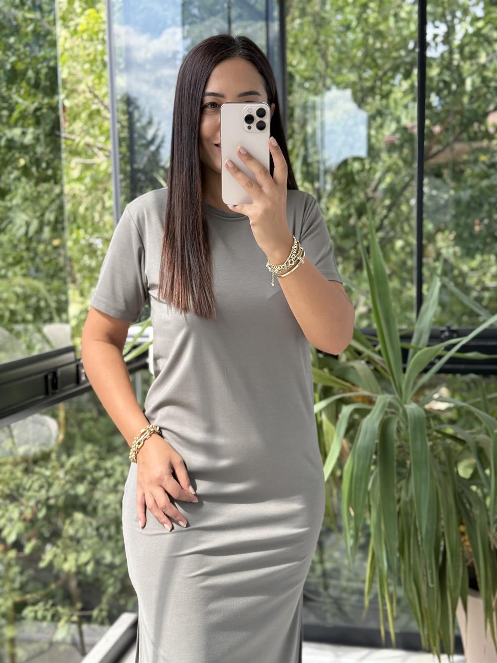 Kısa Kol Oysh Elbise Haki Yeşili