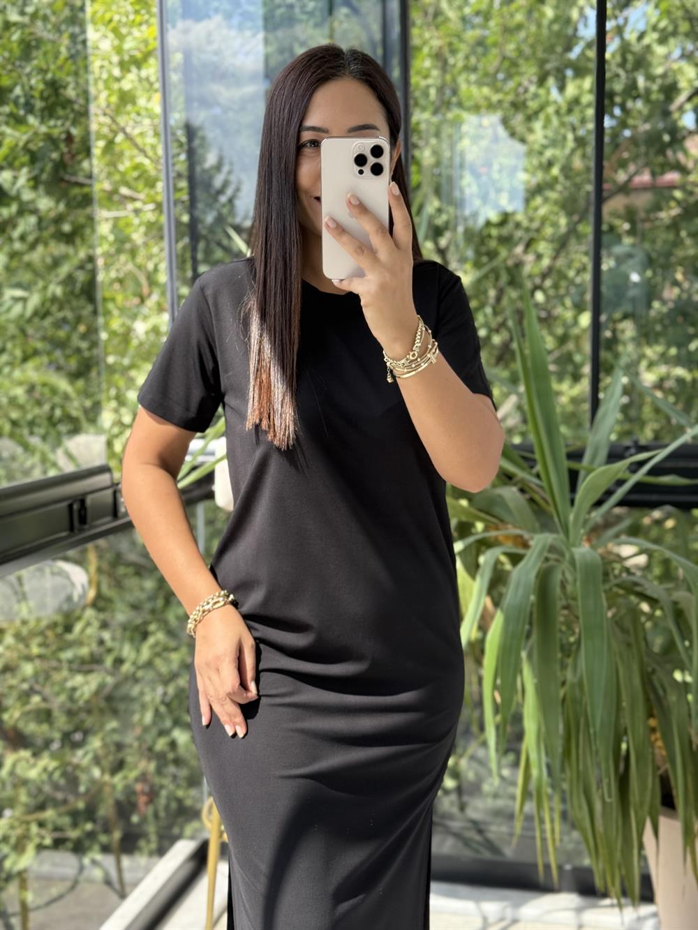 Kısa Kol Oysh Elbise Siyah