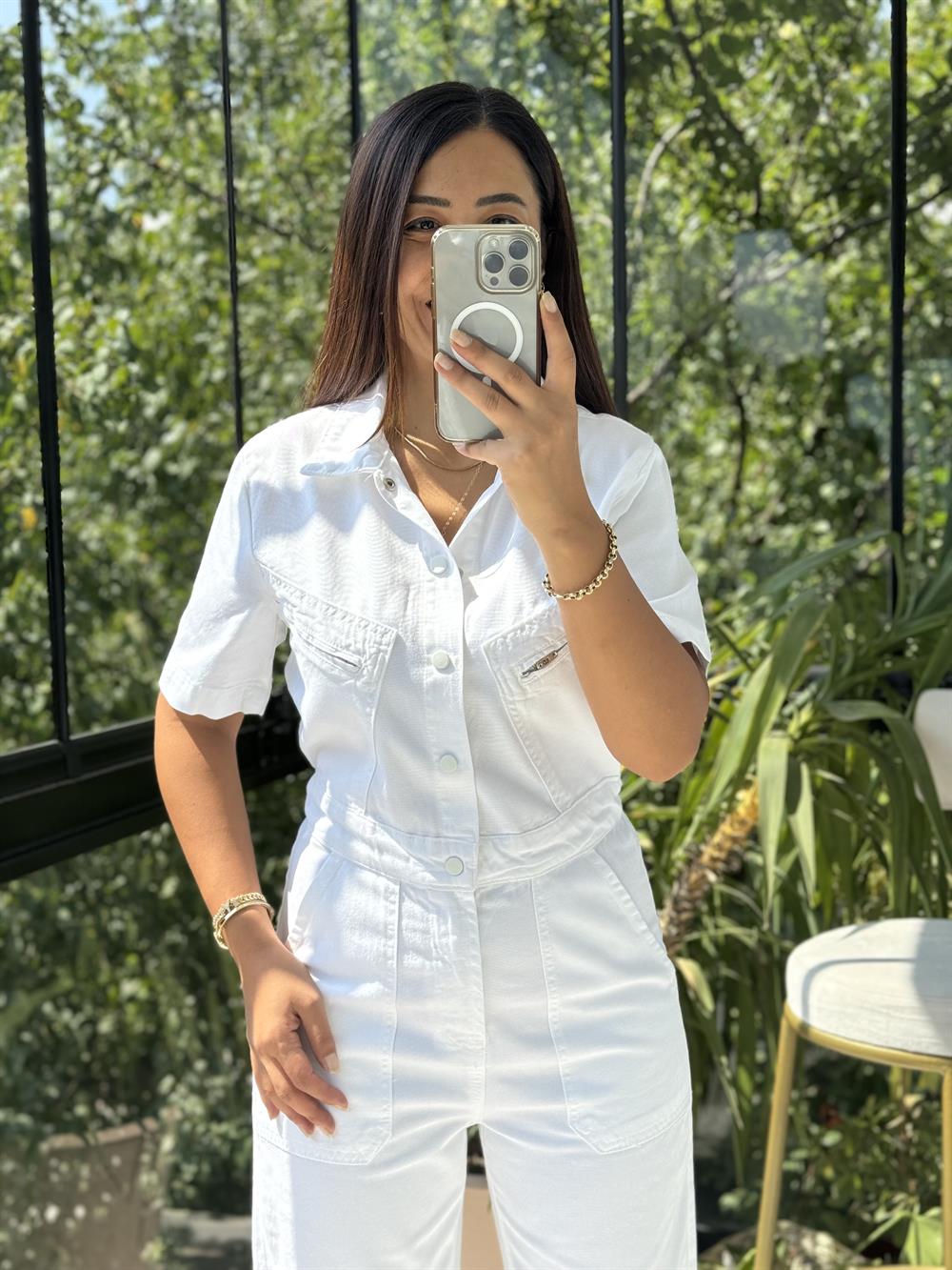 Kısa Kol Tensel Tulum Beyaz